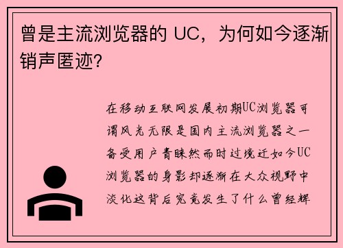 曾是主流浏览器的 UC，为何如今逐渐销声匿迹？