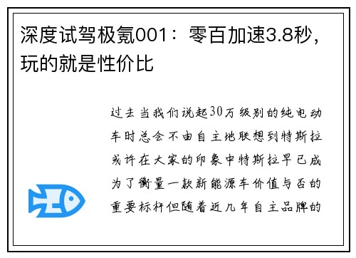 深度试驾极氪001：零百加速3.8秒，玩的就是性价比