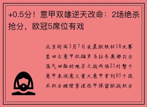 +0.5分！意甲双雄逆天改命：2场绝杀抢分，欧冠5席位有戏
