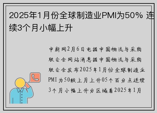 2025年1月份全球制造业PMI为50% 连续3个月小幅上升
