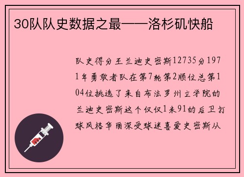 30队队史数据之最——洛杉矶快船