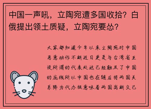 中国一声吼，立陶宛遭多国收拾？白俄提出领土质疑，立陶宛要怂？