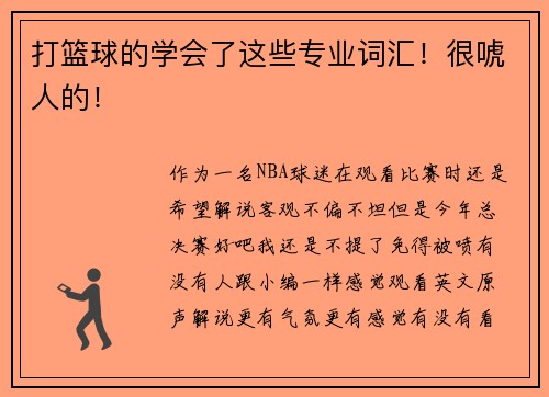 打篮球的学会了这些专业词汇！很唬人的！