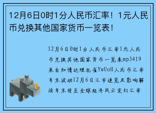 12月6日0时1分人民币汇率！1元人民币兑换其他国家货币一览表！