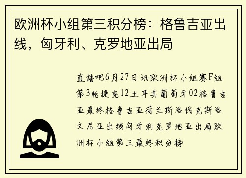 欧洲杯小组第三积分榜：格鲁吉亚出线，匈牙利、克罗地亚出局