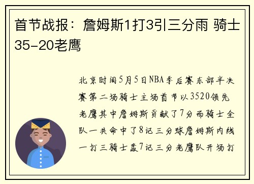 首节战报：詹姆斯1打3引三分雨 骑士35-20老鹰